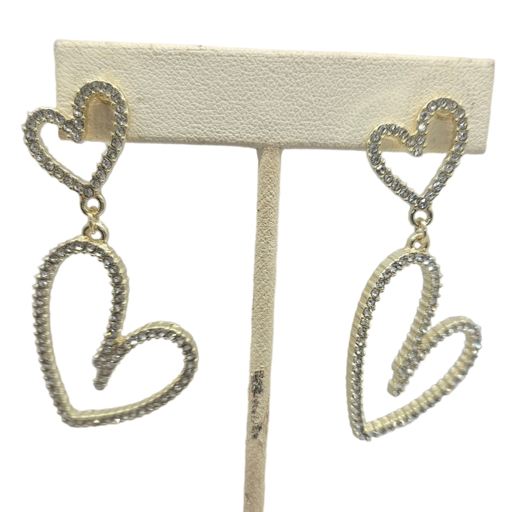 Earrings Rhinestone Double Heart Drop - Picture 11 of 16